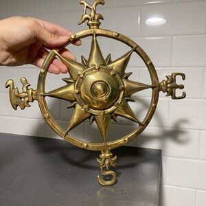 Vintage Brass Star Nautical Compass Wall Art Home Accent